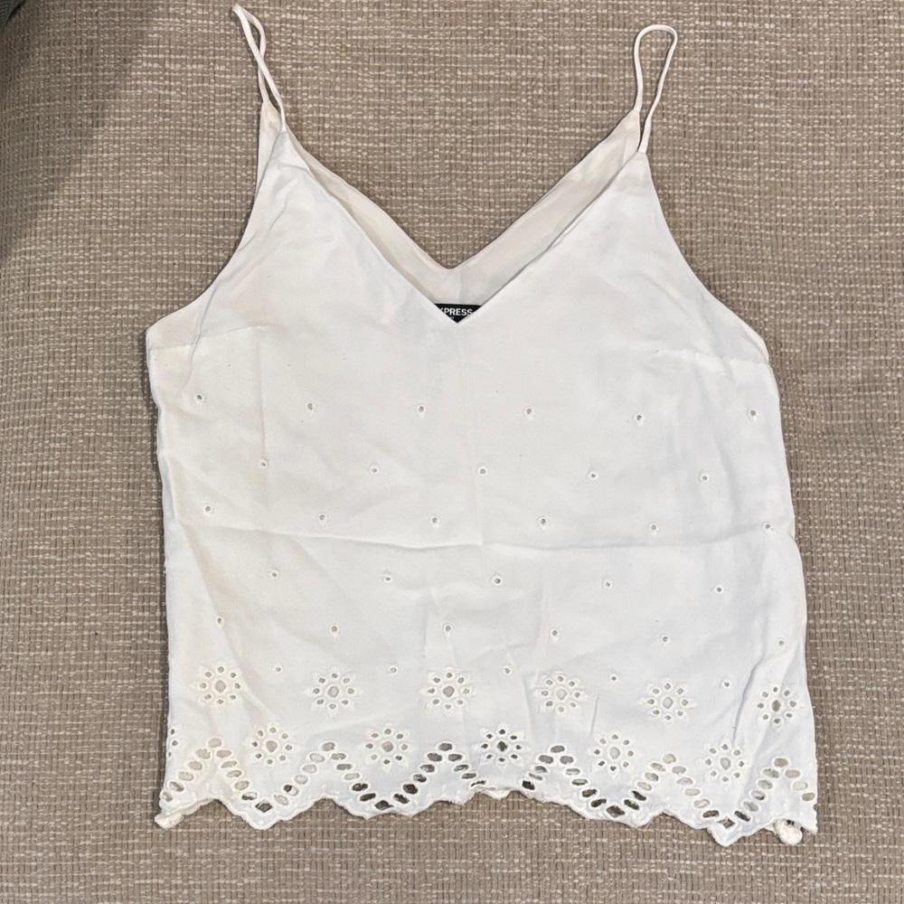 White Eyelet Lace Trim Top